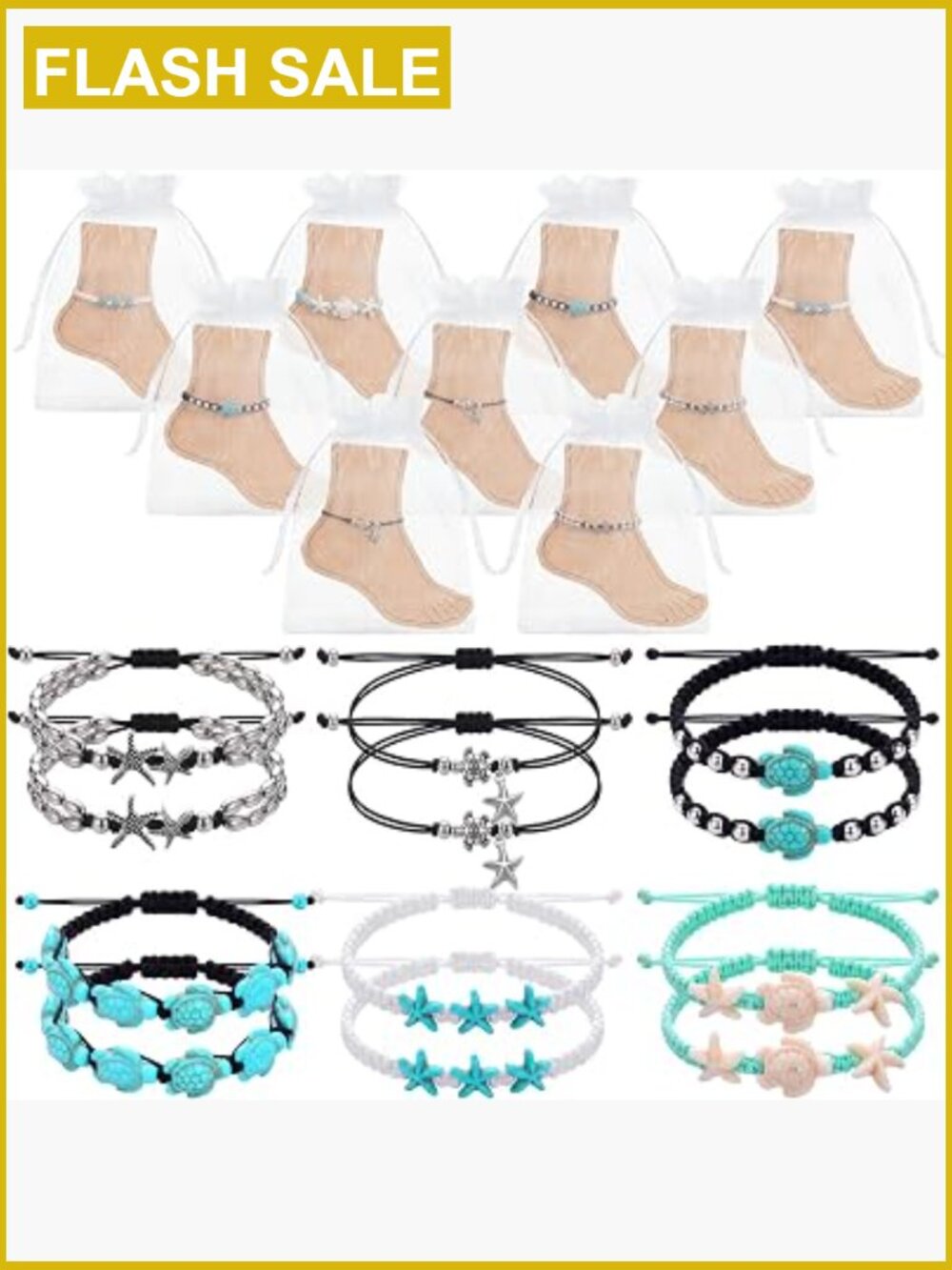 12 Turtle Anklets for Women Starfish Beach Anklet Adjustable Boho Summer